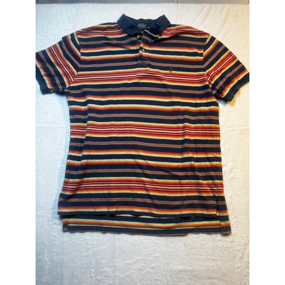 Vintage Ralph Lauren Polo Mens XL  Red Yellow Horizontal Striped Shirt Sleeve - Picture 1 of 10